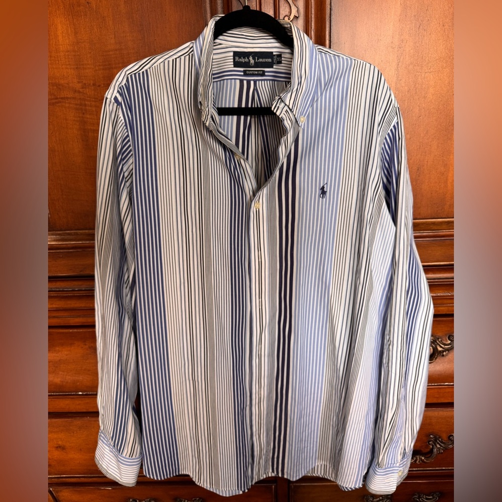 Ralph Lauren Blue Label Custom Fit Navy and White Striped Shirt